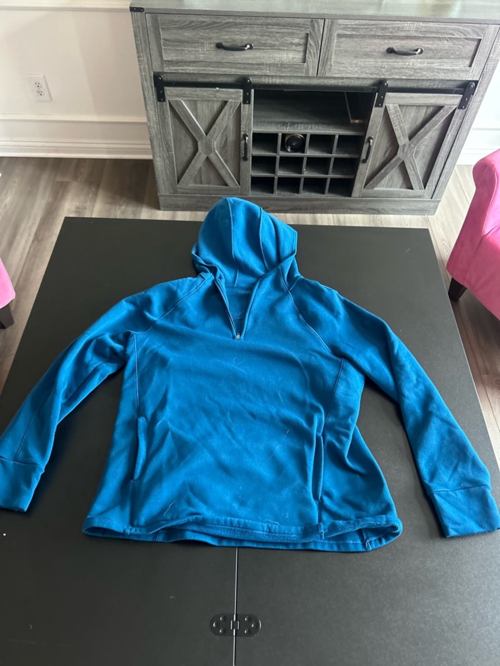 Athleta Teal Blue Fleece Pullover Hoodie